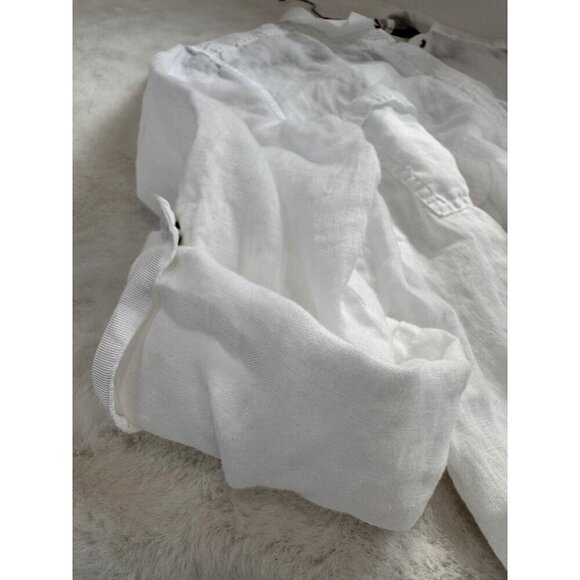 Chico's Size 3 White 100% Linen Long Sleeve Button-Up Blouse w/Roll-Tab Sleeves - Picture 9 of 13